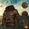 thumbnail image 2 of Fgnfyis Mens Leather Coat Winter Leisure Thick Hooded Zipper Lapel Short Autobike Coat Warm Daily Top Large Size Mens Winter Coats Brown S, 2 of 9