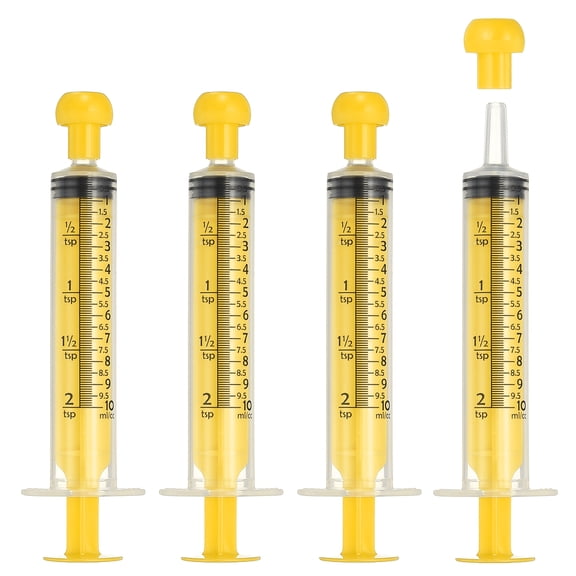 Uxcell Feeding Syringes with Cap Plastic Syringes Pet Feeding Measuring Tool No Needle, 10ml, Yellow, 4 Pcs for Pets
