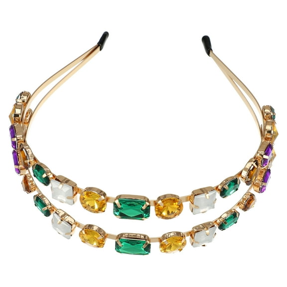 Unique Bargains Metal Colorful Glass Faux Crystal Hairband Rhinestone Headband Women Hairband Double Layer 5.51"x1.65"