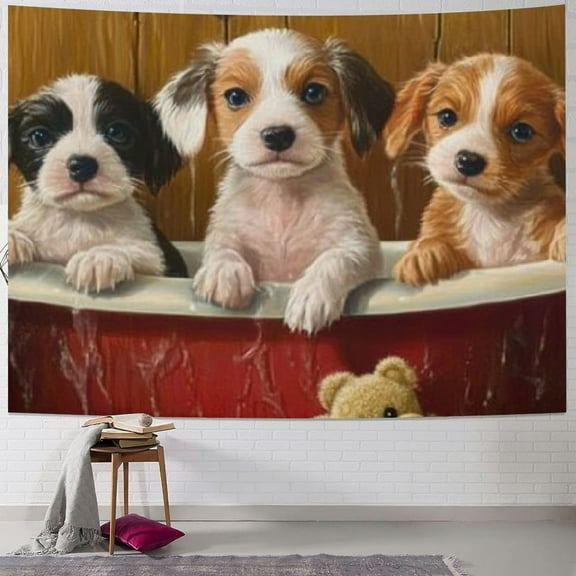 BCIIG Cute Puppies Tapestry Wall Hanging Unique Style Graphic Tapestries Home Wall Decor Art for Living Room Bedroom Apartment Farmhouse Dorm 40x30inch