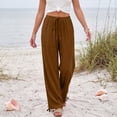 thumbnail image 7 of Wide Leg Linen Pants for Women Casual Drawstring Palazzo Pants Summer Vacation Beach Flowy Trousers with Pockets, L, 7 of 7