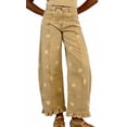thumbnail image 4 of sicmoss Women's Khaki Cotton Barrel Jeans Y2K Wide Leg Baggy Ruffle Hem with Pockets, 4 of 7