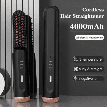 Compact Cordless Grooming Comb, 3-Temp Heated Brush for Beard & Hair Styling On-The-Go