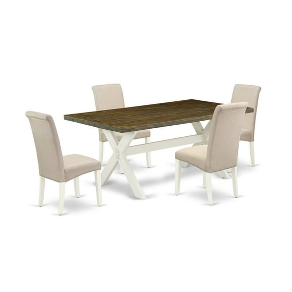 East West Furniture X-Style 5-piece Wood Dining Set in Linen White/Cream