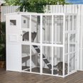thumbnail image 2 of PawHut Large Wooden Outdoor Cat House With Large Run For Play, White, 2 of 9