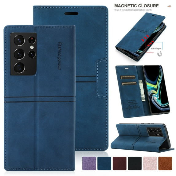 Magnetic Clasp Flip Leather Wallet Case Card Slot Holder Stand Shockproof Phone Cover For Samsung Galaxy A14 5g-Blue