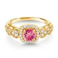 thumbnail image 2 of Gem Stone King 18K Yellow Gold Plated Silver Pink Mystic Topaz and White Moissanite Engagement Ring for Women (1.88 Cttw, Round 6MM, Gemstone Birthstone, Size 8), 2 of 3