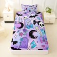 thumbnail image 3 of Castle Fairy Kawaii Goth Skull Bat Twin Sheets 3pcs,Halloween Butterfly Moon Rose Bedding,Lilac Purple Black,1 Fitted Sheet,1 Flat Sheet and 1 Pillowcase, 3 of 6
