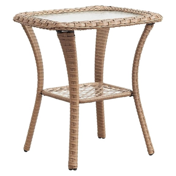 Patio Tables Wicker Side Table - Rattan Coffee Tables with Glass Top End Table for Outdoor Outside Patio Porch Square Yellow