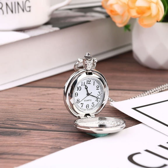 Worgeous Vintage Pocket Watch Necklace Made of Alloy for Friends with Silver Color and Accurate Timekeeping 1.85in