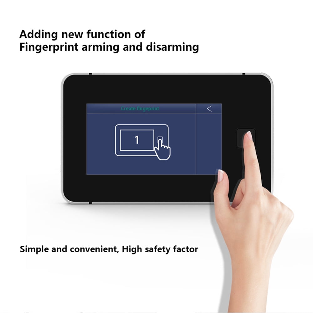 2G WiFi TY Wireless Home Alarm System 4.3-inch Full Touch Screen Alarm Panel with Fingerprint Unlocking SOS Anti-theft Alarm Temperature and Humidity Wireless Alarm System for Home Security