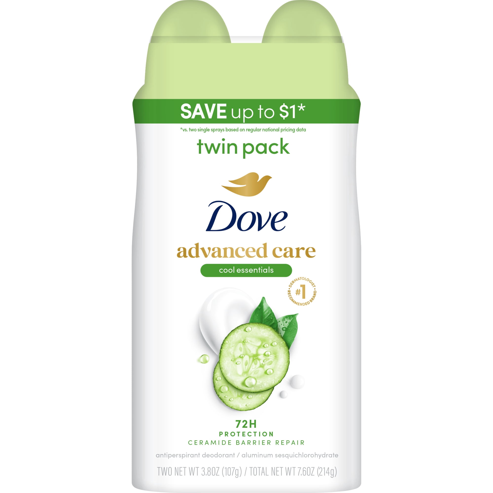 Dove Advanced Care Dry Spray Antiperspirant Deodorant For Women, Cool Essentials, For 48 Hour Protection And Soft And Comfortable Underarms, 3.8 oz, 2 Count