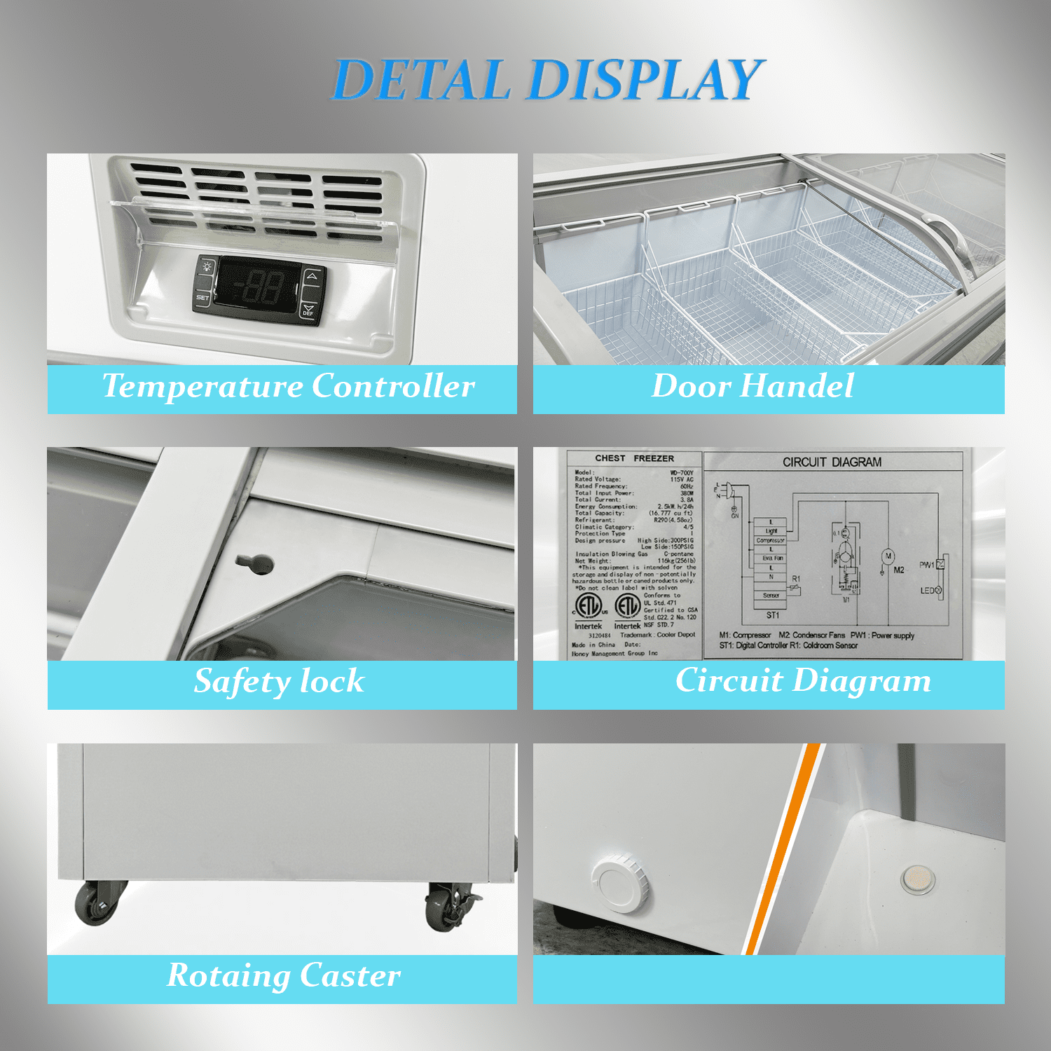 Cooler Depot 80 inch 16.8 cu.ft, Commercial Market Grocery Island Chest Freezer, NSF Certified.