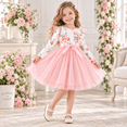thumbnail image 4 of Lanbubble Toddler Girls Long Sleeve Dress Floral Tulle Dress with Ruffle Shoulders, 3-7 Years, 4 of 10