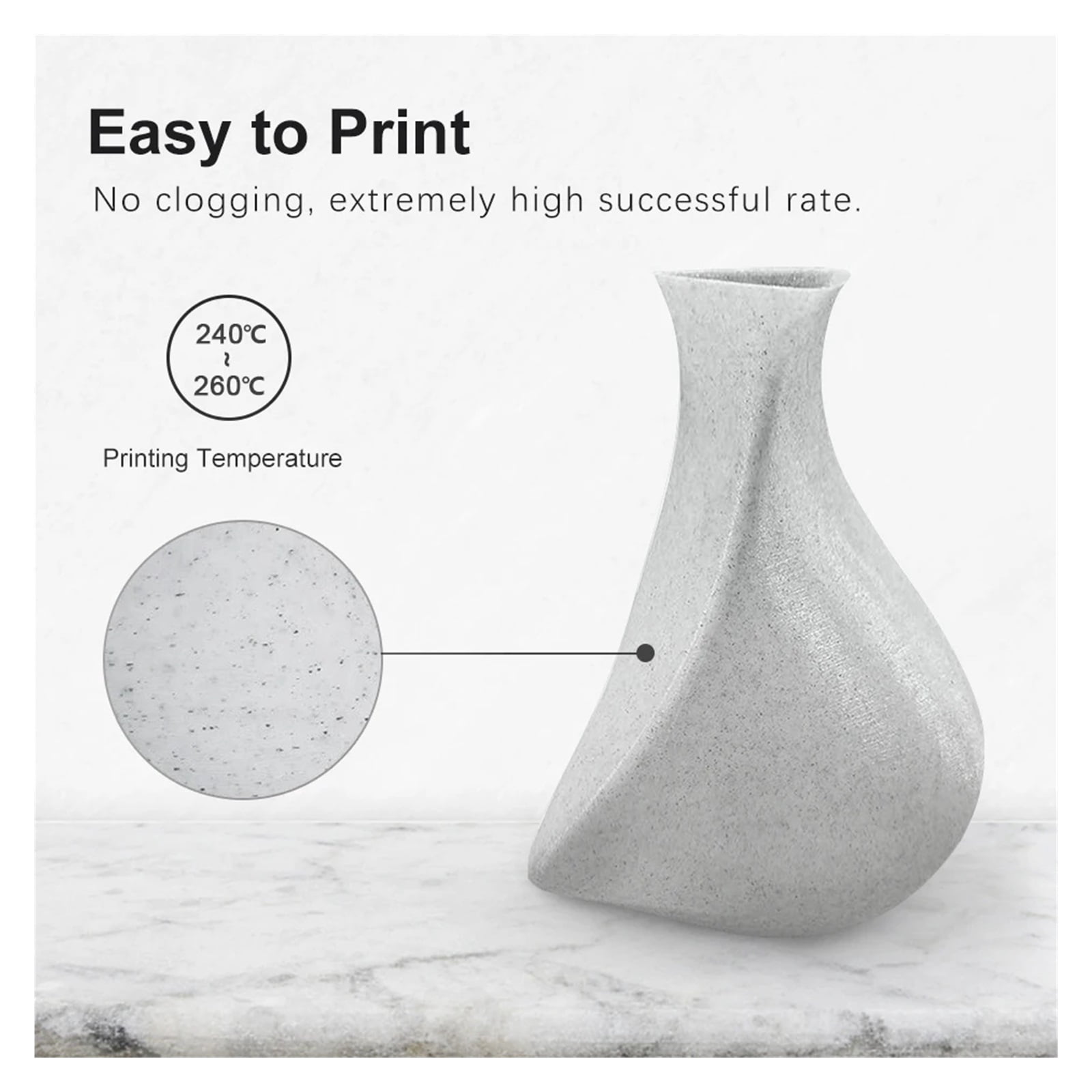 3D Printer PETG Marble Filament, 1.75mm 3D Printing Filament Stone Like Material 1kg/500g/250g 3d Printing Supplies Safety ,Smooth and Stable