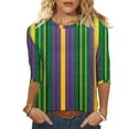 thumbnail image 2 of Gamivast Womens Mardi Gras Sweatshirts Striped 3/4 Sleeve Funny Graphic Pullover Fitted Crewneck Tunic Casual Tops Holiday Carnival Party Outfits 2026, 2 of 6