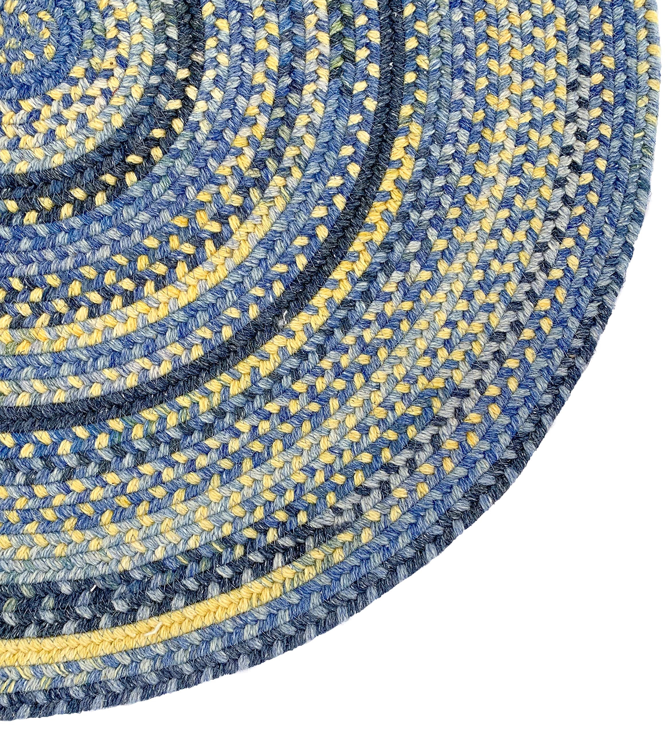 Capel Rugs American Heritage Braided Area Rug 36 Round Blue & Yellow Rug for Living Room