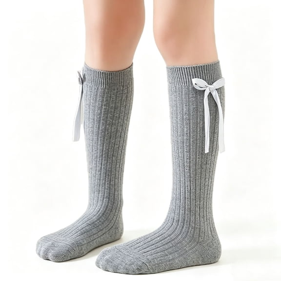 LJEFF Girls Knee High Soccer Socks, Anti-Slip Sweat-Wicking Stretch Breathable Gift Kids Sport Stockings Gray Size 3-4T