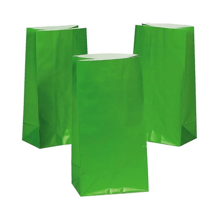 Green Paper Bags - Party Supplies - 12 Pieces
