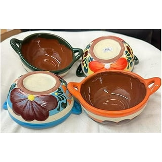 5 Mexican Flower Design Cazuela de Barro Cerealero Grande Large Cereal  Bowls Coffee Mug Traditional Clay Party Breakfast Dish Engobe Made in  Mexico 