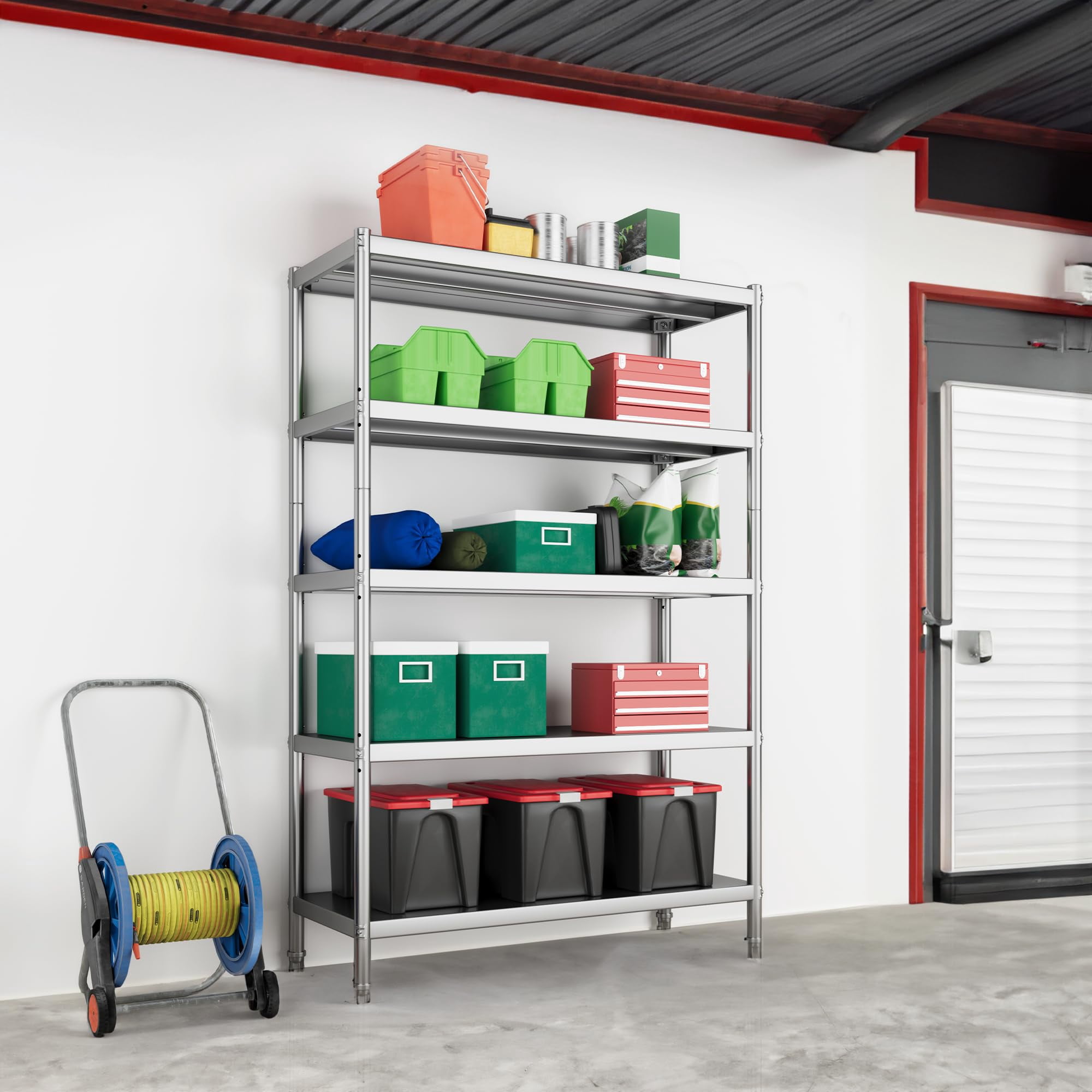 Dextrus 5-Tier Stainless Steel 18" D x 48 W" x 72 H" Storage Shelves, Silver