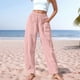 thumbnail image 2 of Pantalones elásticos de lino de cintura alta para mujer, informales: pantalones ligeros de verano para hacer ejercicio, 2 of 8