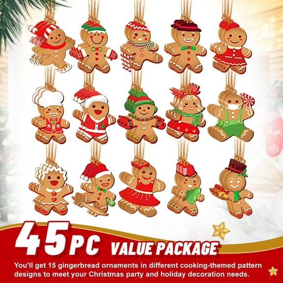 IROOZIGOTO 45Pcs Gingerbread Man Gingerbread Christmas Decorations For Christmas Decorations, Assorted Gingerbread Figurines Ornaments, Christmas Tree Hanging Decorations, 3 Inch Tall