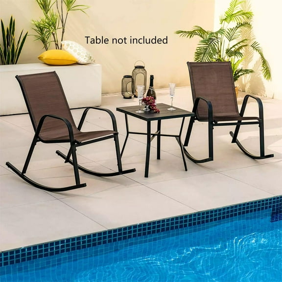 Amijoy Patio Rocking Chair Outdoor Ergonomic Rockers, Set of 2, Brown and Black