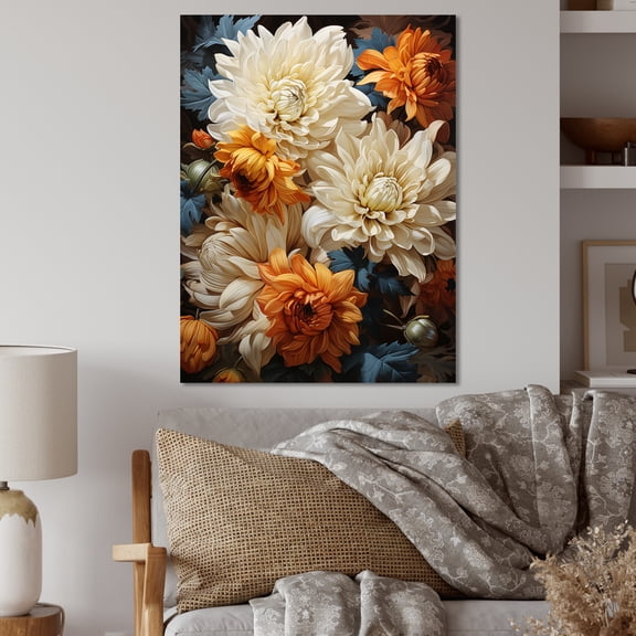 Designart "Gold Showcases Chrysanthemums Autumn art painting" Floral & Botanical Metal Wall Art