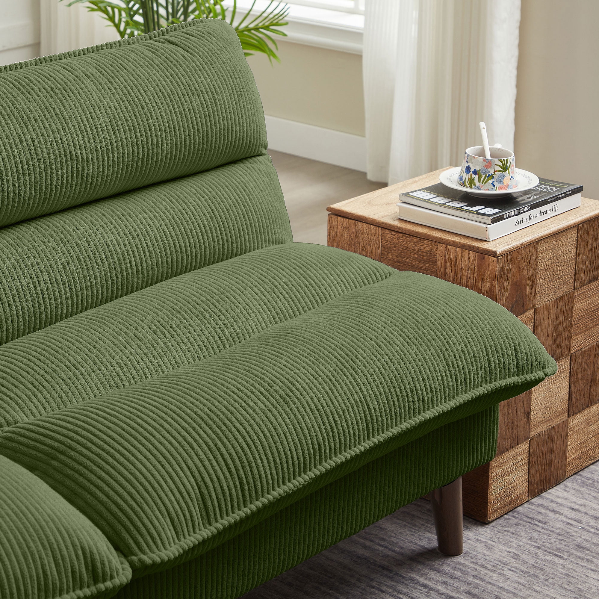 Jarenie Chireca 72" Futon Sofa Bed, Convertible Futon Couch with Adjustable Backrest, Modern Corduroy Futon Sleeper Sofa for Small Spaces, Living Room, Office, Green