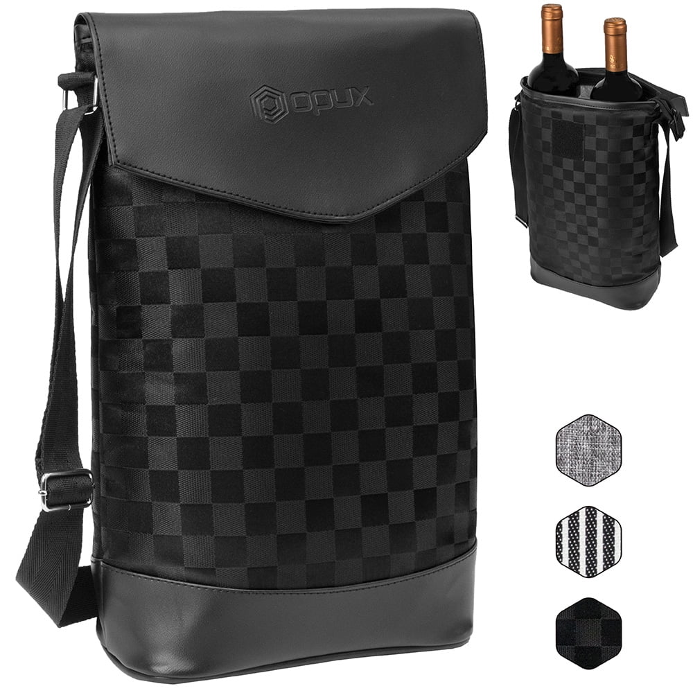 OPUX Insulated 2 Bottle Wine Carrier Portable Wine Tote Cooler Bag