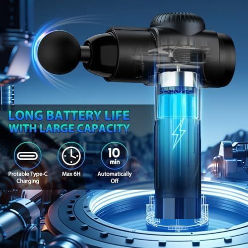 Massage Gun, Deep Tissue Back Massage for Athletes for Pain Relief, Percussion Massager with 10 Massages Heads & Silent Brushless Motor, Valentines Day Gifts for Him Her, Black