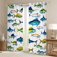 thumbnail image 2 of Manfei Vivid Rustic Fish Blackout Curtains, Marine Animal Window Curtains Pack of 2 (38x45 Each), White Blue, 2 of 6