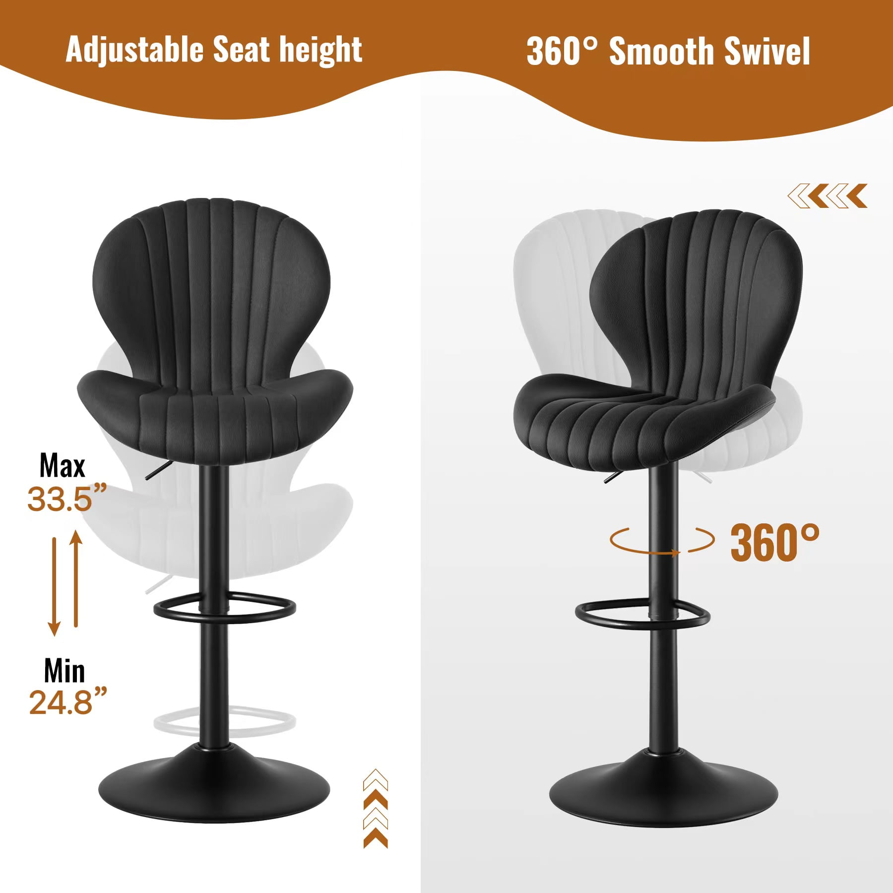 Hawsaiy Bar Stools Set of 2, Modern Swivel Bar Chairs with Mid Back and Adjustable Seat Height,Blcak