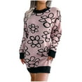 thumbnail image 2 of Azrian Plus Size Sweats for Womens,Women's Winter Casual Printed Long Sleeve Round Neck Knitted Dress S,Pink Deals Cheap on Sale, 2 of 6