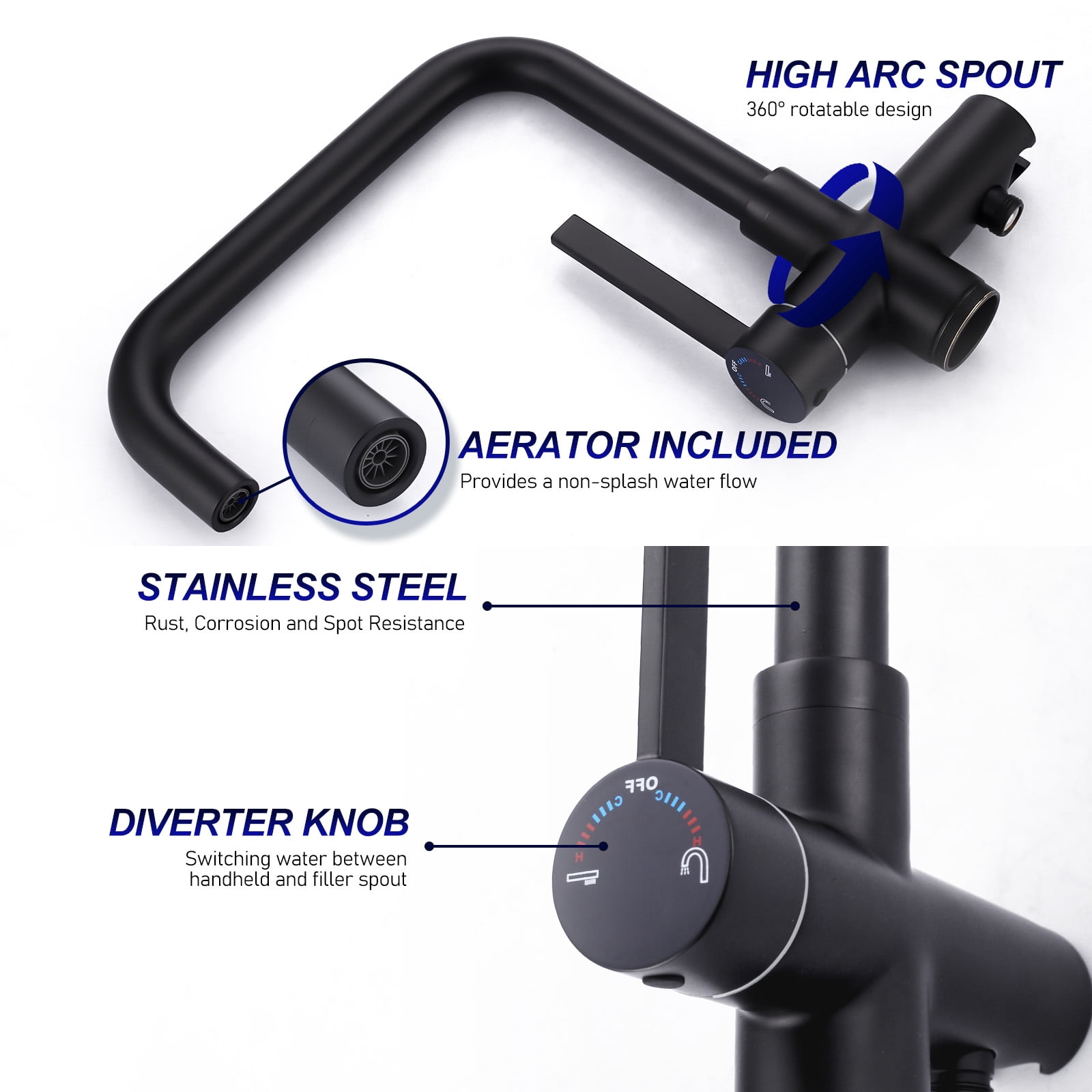 Wowow Single-Handle Freestanding Tub Faucet Floor Mount Bathtub Filler with Hand Shower in Matte Black