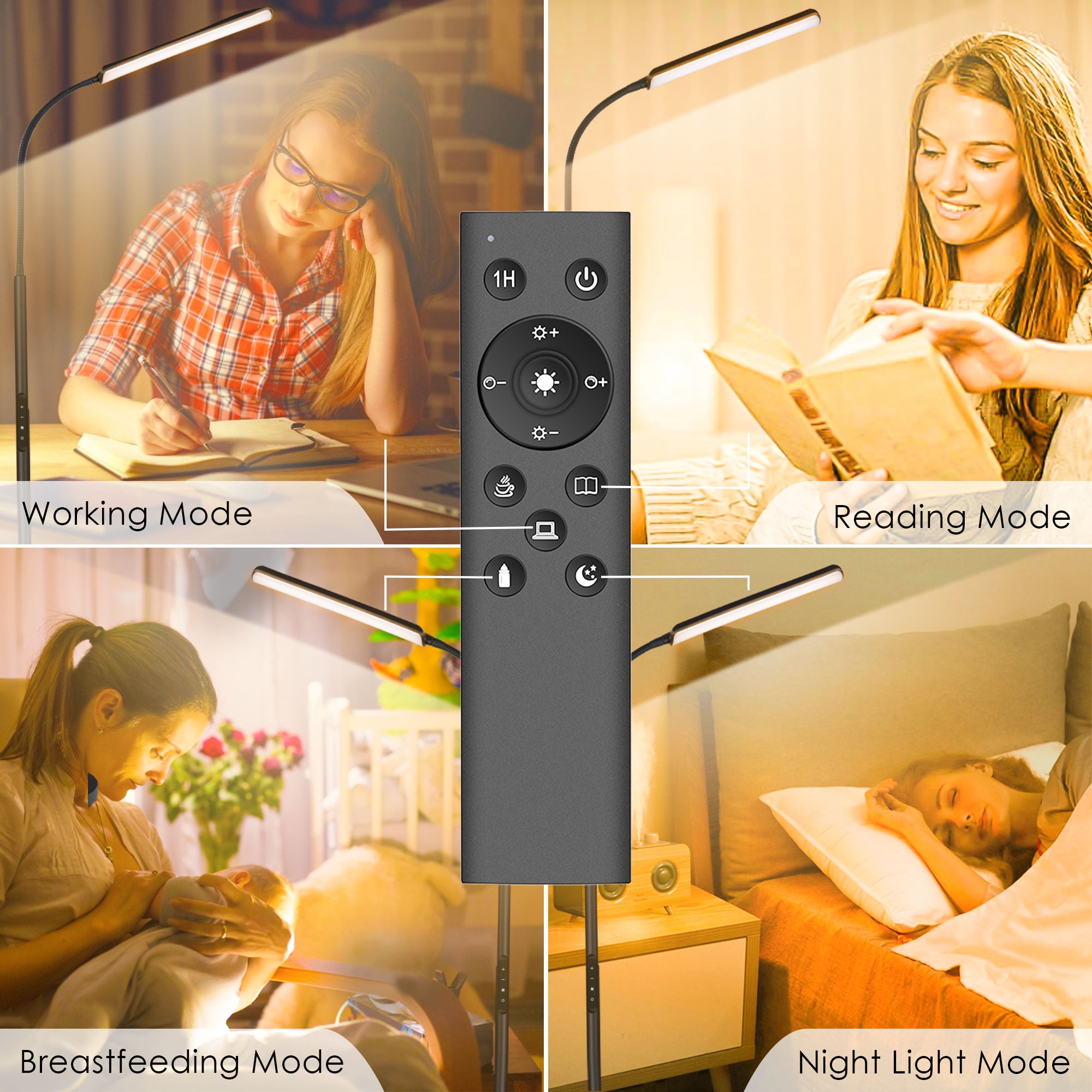 Kapwan LED Floor Lamps for Living Room,3 Color Dimmable Floor Lamp with Remote & Touch Control, Standing Lamp with 1H Timer for Bedroom Office Piano (Black Modern)