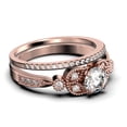 thumbnail image 2 of Bridal Set 2.00 Carat Round Cut Diamond Moissanite Engagement Ring, Matching Wedding Band in 925 Sterling Silver With 18k Rose Gold Plating, Leaf Ring, Promise Ring, Anniversary Gift, 2 of 4