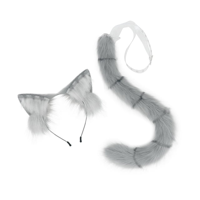 Diadema con orejas y cola de gato Yinane Disfraz de juego de cosplay Gris