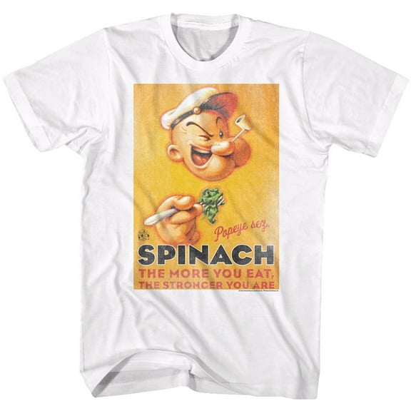 Popeye Spinach Style White Adult T-Shirt
