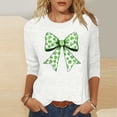 thumbnail image 2 of St Pattys Shirts Women Crew Neck 3/4 Sleeve Womens Tops Clover Bow Print Shirt Fashion Trendy Blouses Casual Loose Fit Tees Tops, 2 of 5