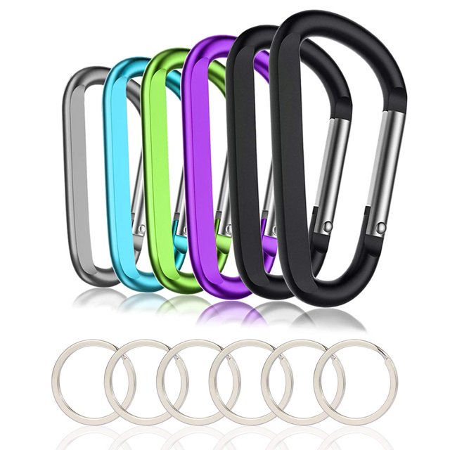 Clip para llavero con forma de anillo en D de aluminio, 6 unidades, Carabiner CampTek