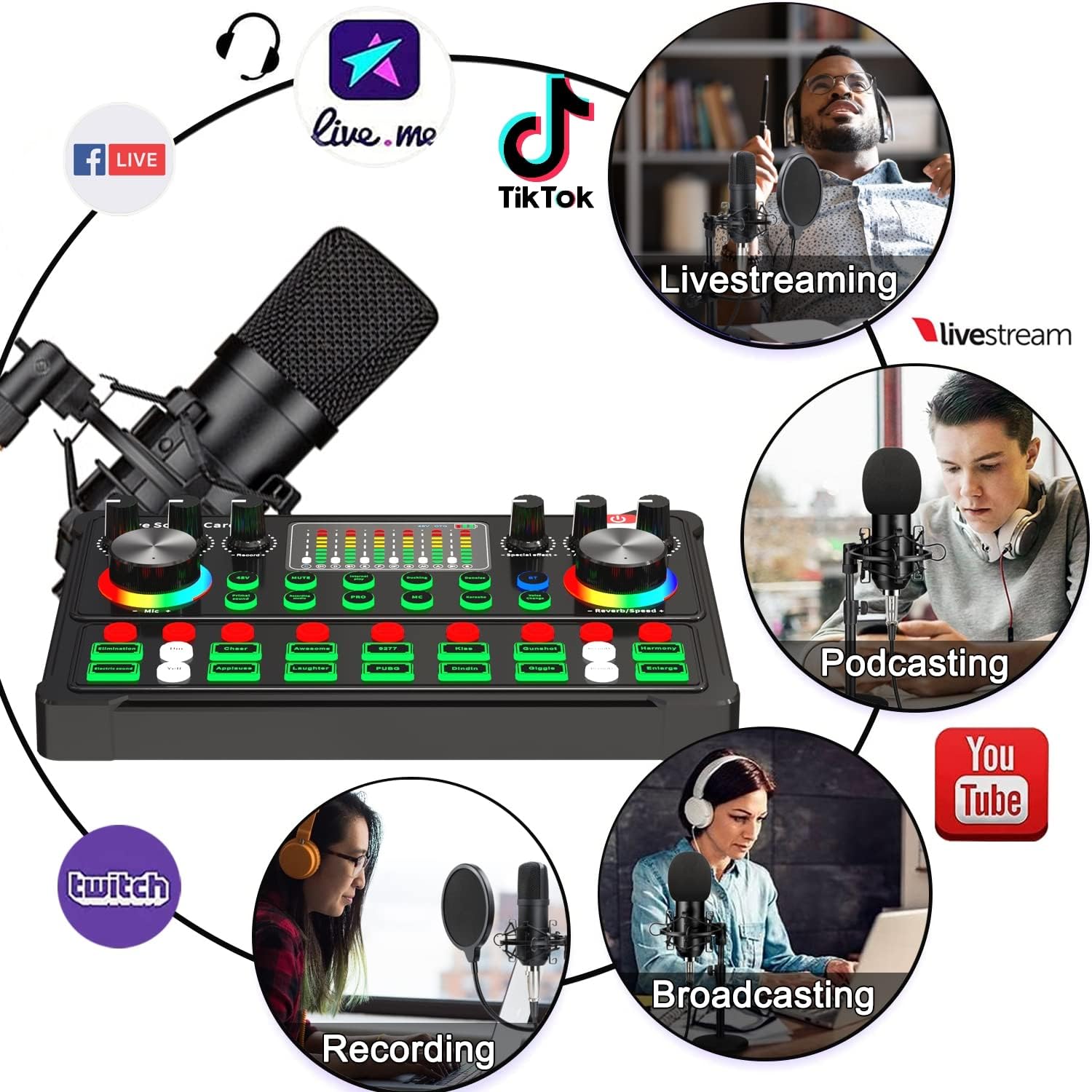 Upgraded Podcast Equipment Bundle with 48V XLR Microphone, Voice Changer & Adjustable Stand for Streaming Gaming