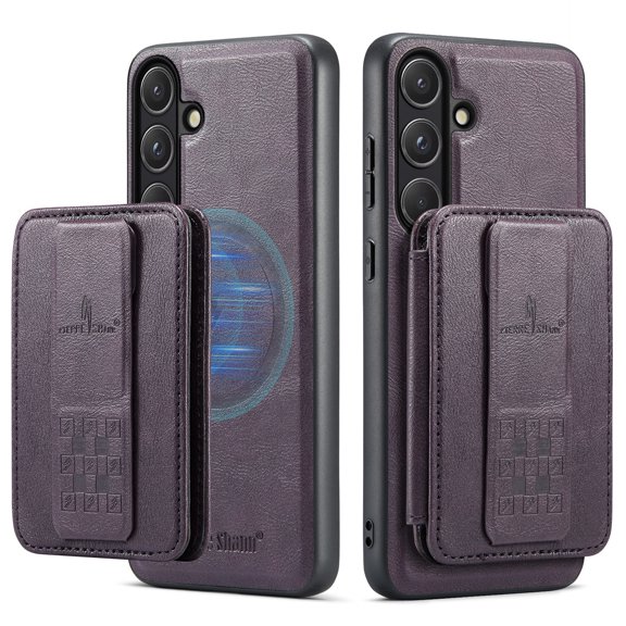 ELEHOLD 2-in-1 Magnetic Wallet Case for Samsung Galaxy S26 FE, RFID Blocking Faux Leather Shockproof Cover with Detachable Card Holder Kickstand, Purple