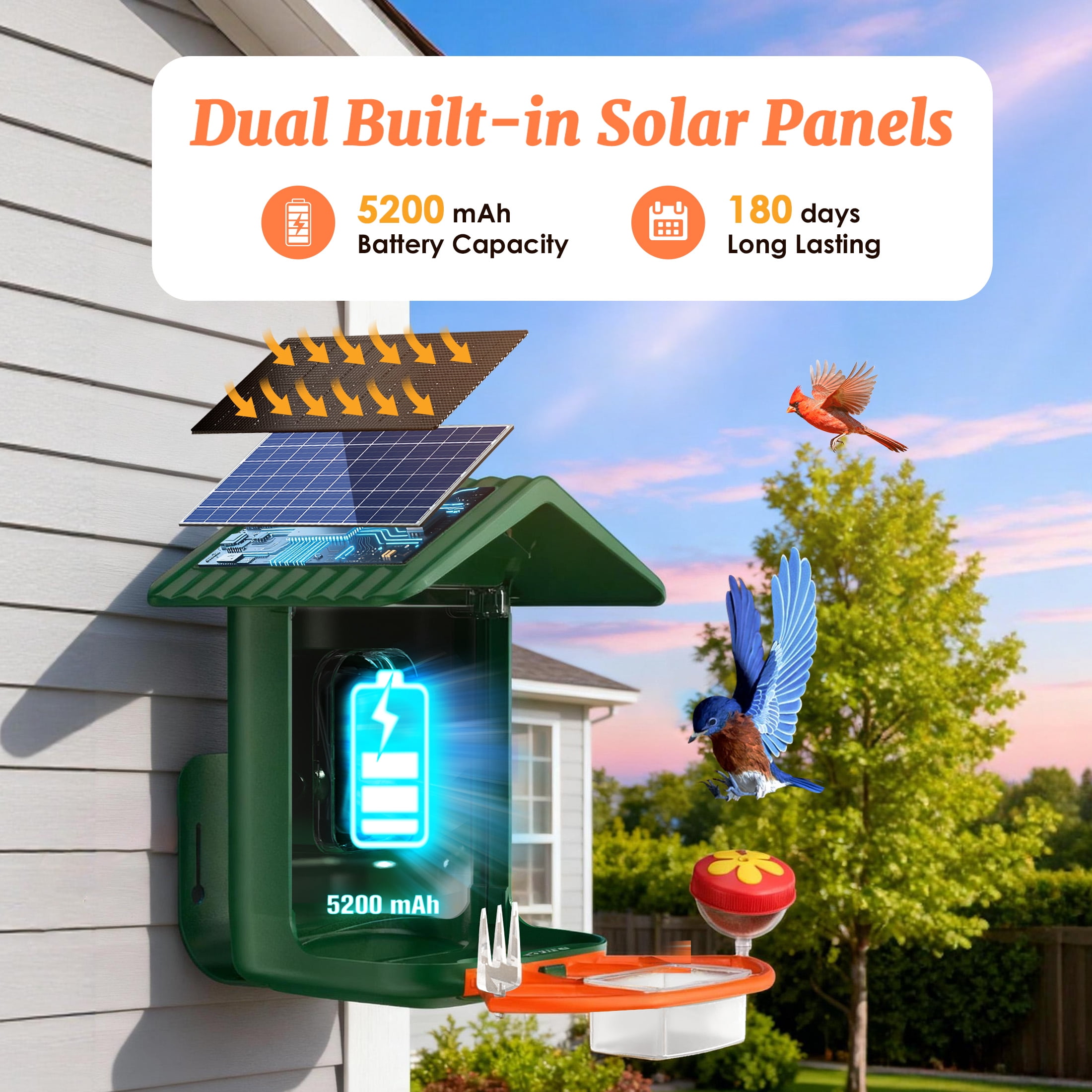 Bird Feeder with Camera Solar Powered 2K HD Live Instant Alert with 32GB Card AI Identify Wildlife Camera Bird Feeder 2.4G Wireless Gift to Mom Dad