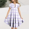 thumbnail image 2 of snilers Girls Summer Dresses Ruffle Sleeve Plaid Sundress Casual Loose Crewneck Flowy A Line Dress Size 6-15 Years, 2 of 7