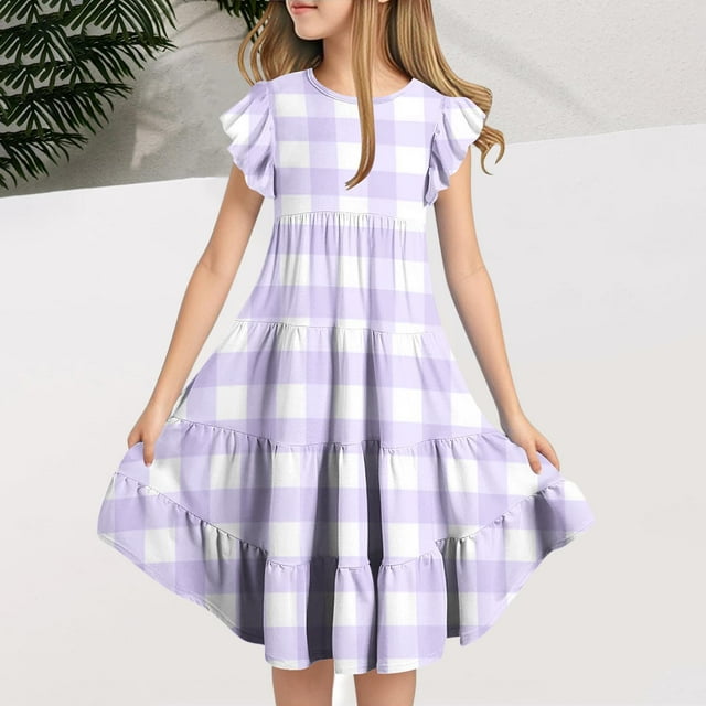 LOVZFMLL Robe de Princesse Imprimée de Noël pour Enfants et Filles 4-14 Ans Manches Longues Col Rond