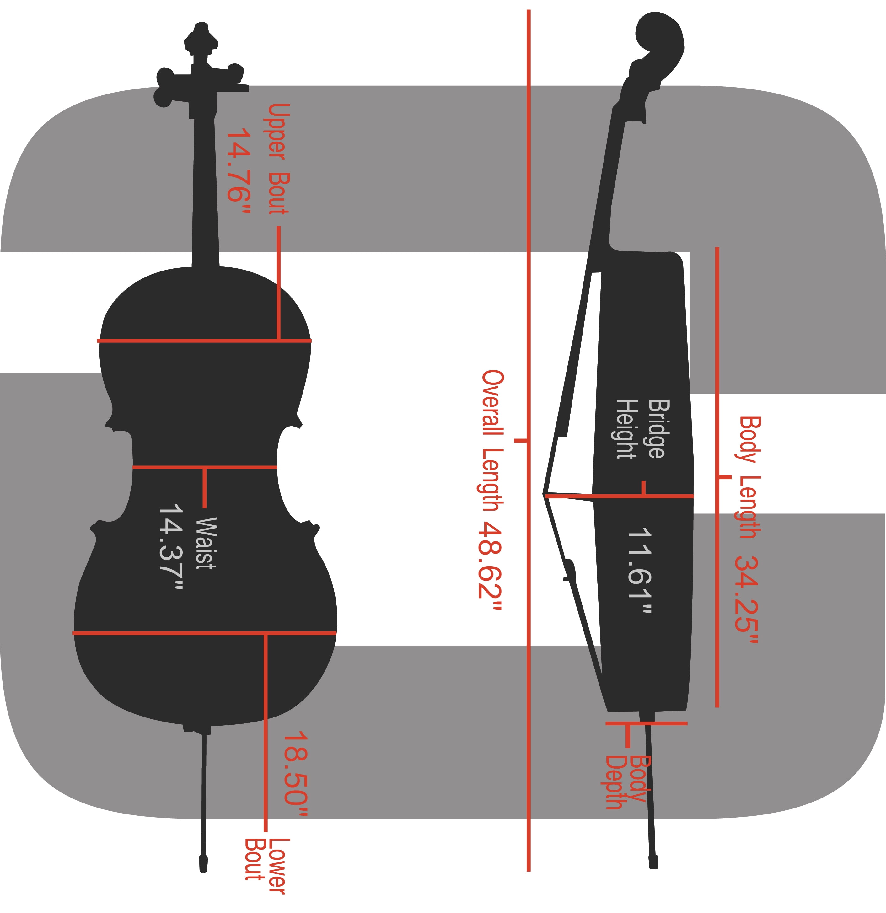Crossrock Strong Hard Cello Case 4/4 ABS Composite Material with Two Wheels