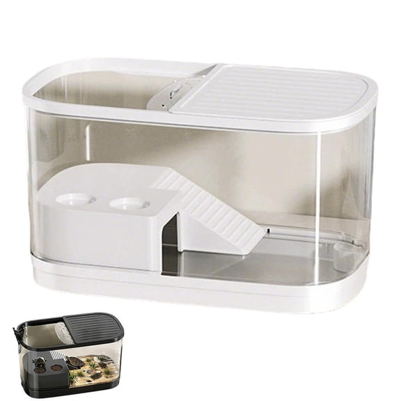 Turtle Aquarium Tank Starter Kit - Tortoise Enclosure with Multifunctional Basking Tank Breeding Area Plastic Fish Ramp