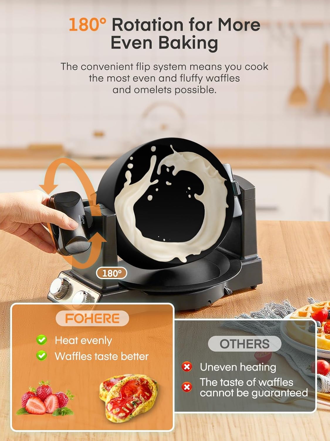 2-in-1 Omelette Maker & Waffle Maker, 1400W Flip Breakfast  with Nonstick Pans for Home Cooking